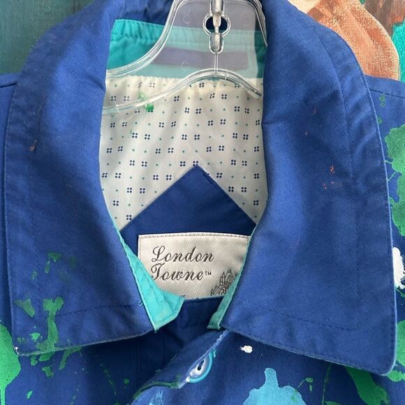 Vintage London Towne Navy Painted Trench with Pink and Green Accents 10M - Picture 9 of 15